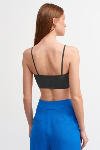 V Yaka İp Askılı Bra  - Siyah