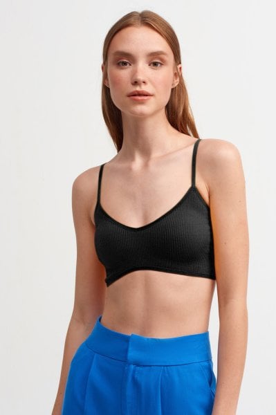 V Yaka İp Askılı Bra  - Siyah