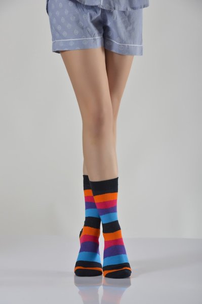 Kadın Rengarenk Soket Çorabı Siyah  - Çok Renkli Tekli Paket
