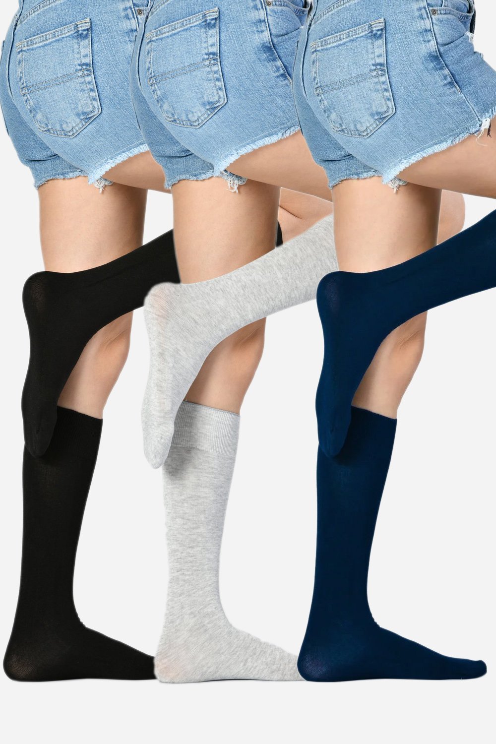 3'Lü Paket Kadın Modal Dizaltı Çorabı (Siyah-Gri-Lacivert)