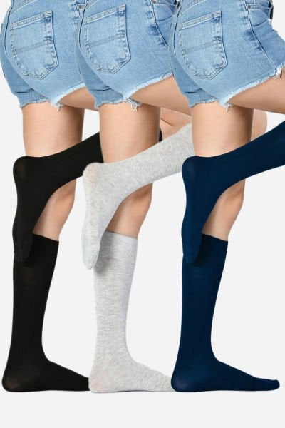3'Lü Paket Kadın Modal Dizaltı Çorabı (Siyah-Gri-Lacivert)