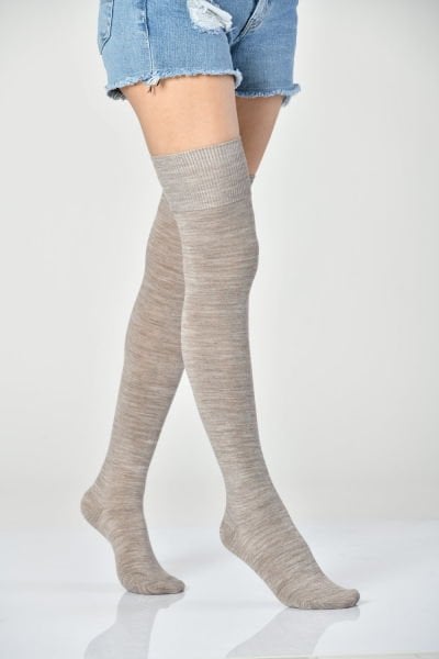 3'Lü Paket Kadın Yün Dizüstü Çorabı (Siyah-Gri-Bej)