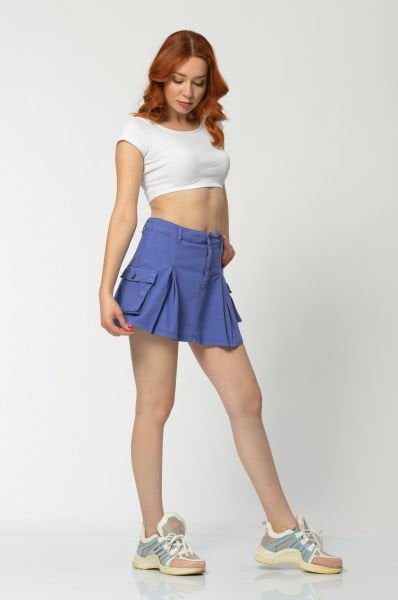 WhatsUp Kargo Cepli Denim Mini Etek  - Mor