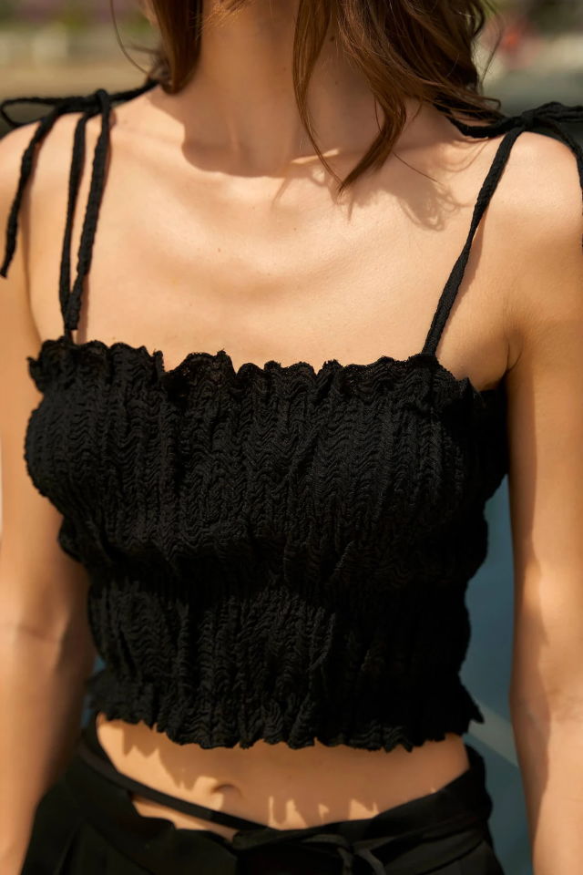 Lefon Gipeli Askılı Crop Atlet  - Siyah