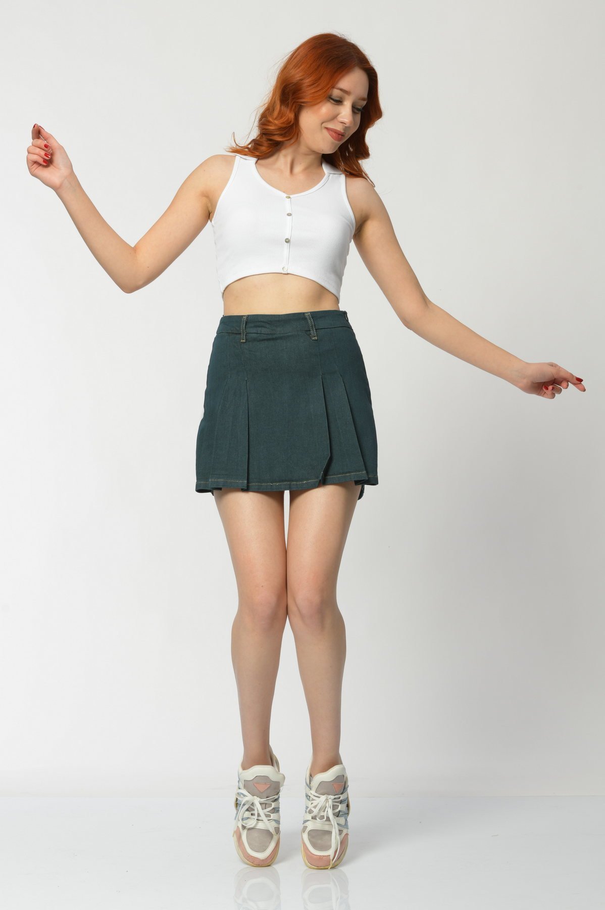 WhatsUp Pileli Mini Şort Etek  - Yeşil