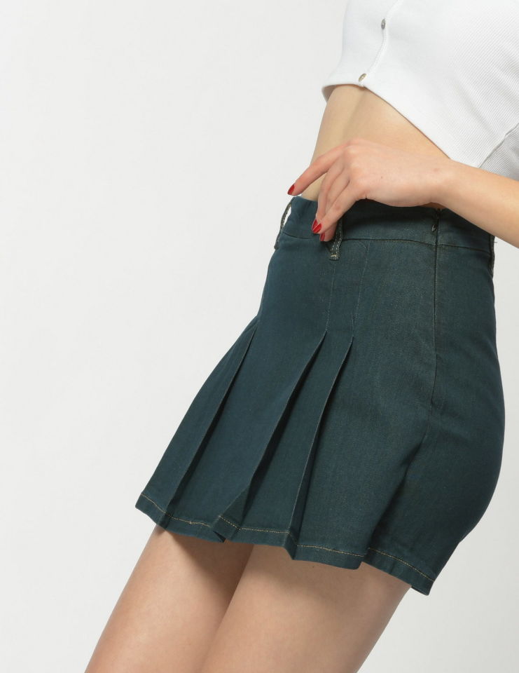 WhatsUp Pileli Mini Şort Etek  - Yeşil