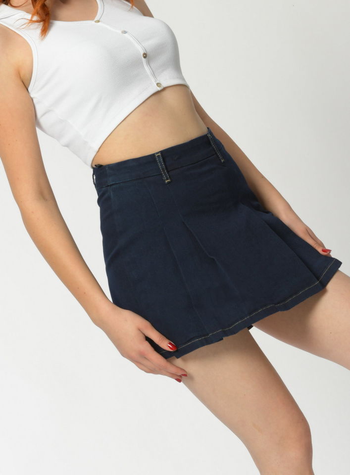 WhatsUp Pileli Mini Şort Etek  - Lacivert