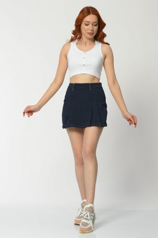 WhatsUp Pileli Mini Şort Etek  - Lacivert