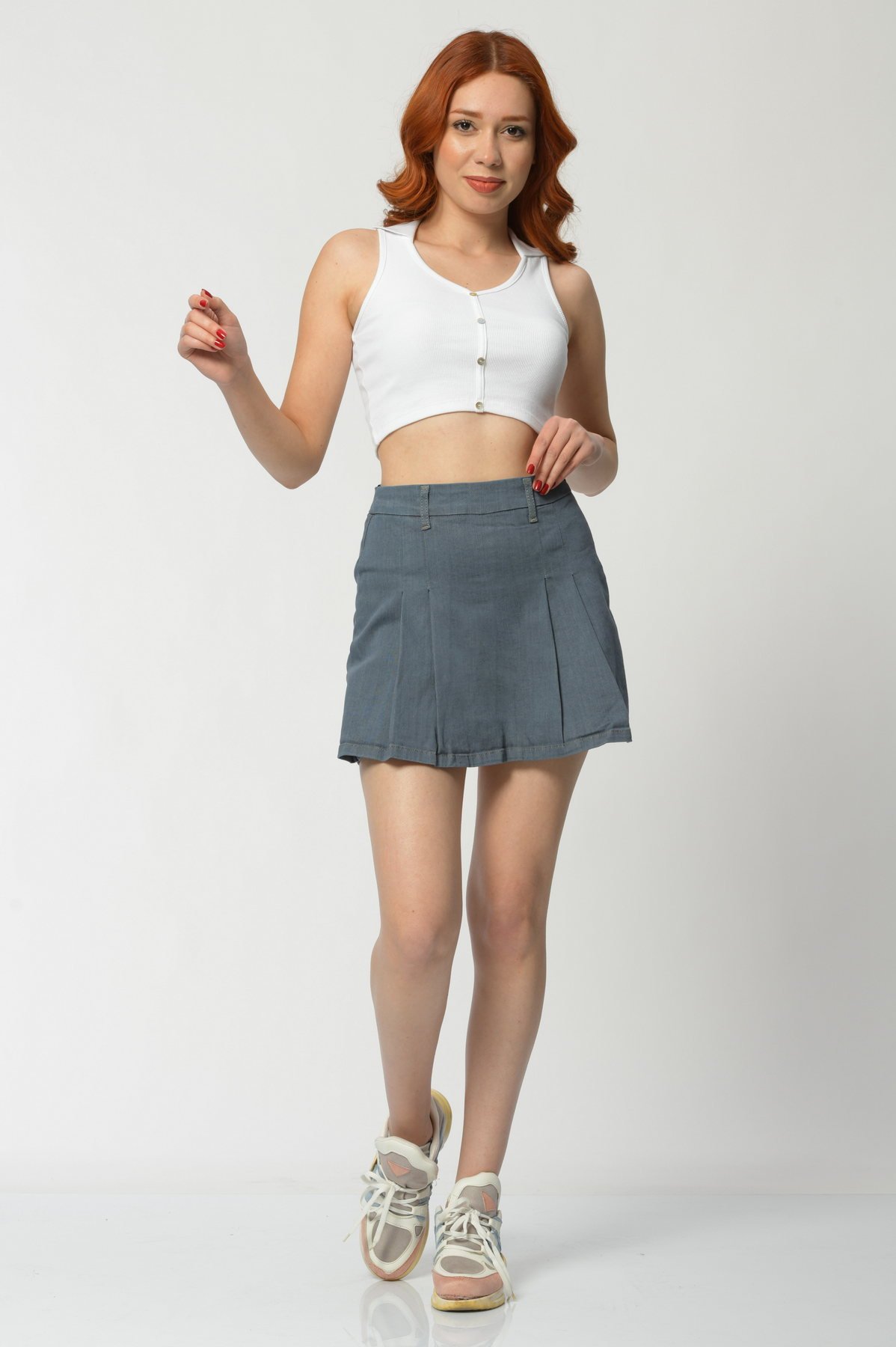 WhatsUp Pileli Mini Şort Etek  - Gri