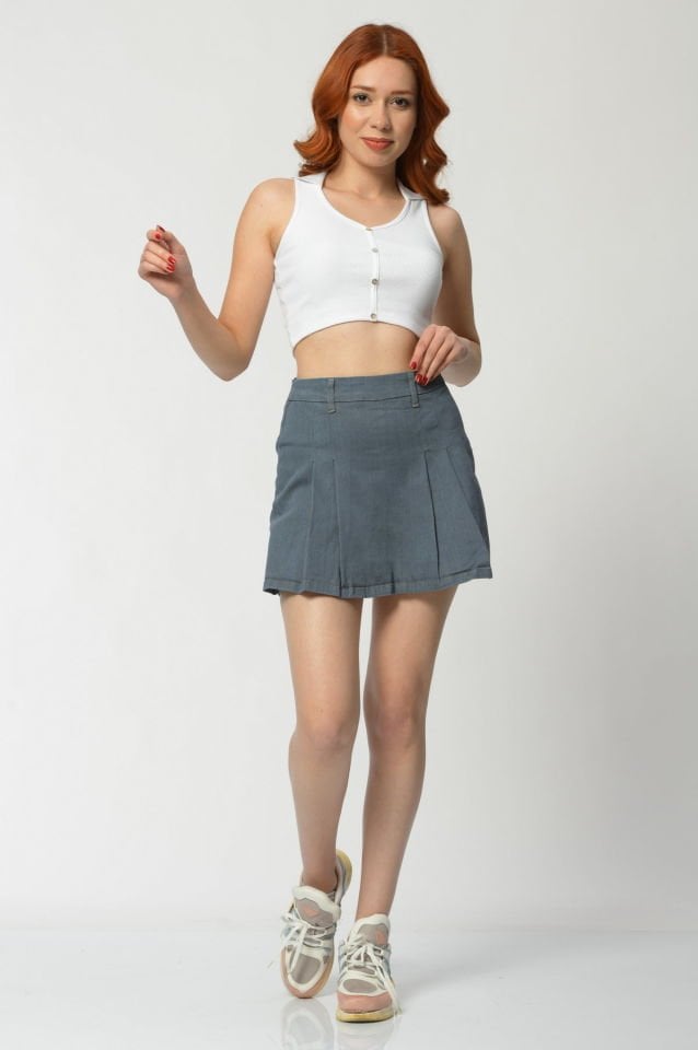 WhatsUp Pileli Mini Şort Etek  - Gri