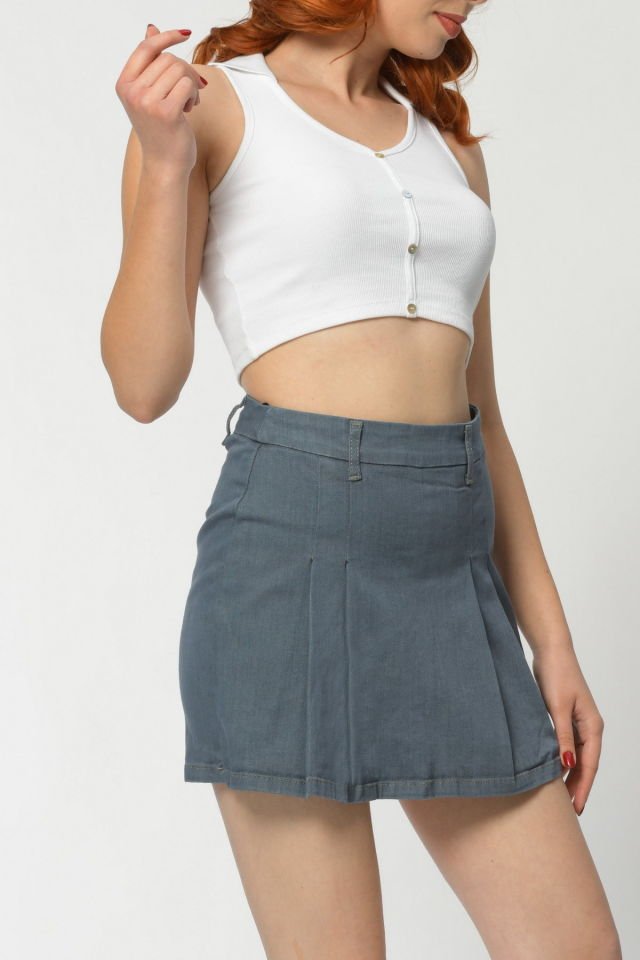 WhatsUp Pileli Mini Şort Etek  - Gri