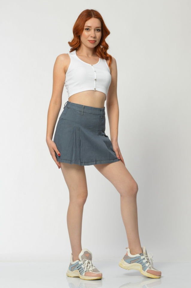 WhatsUp Pileli Mini Şort Etek  - Gri