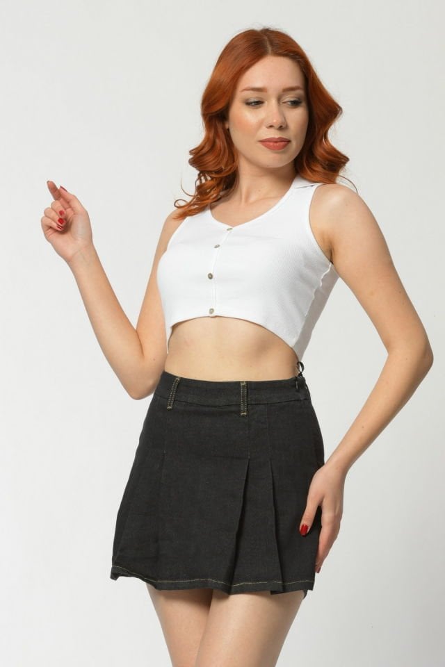 WhatsUp Pileli Mini Şort Etek  - Siyah