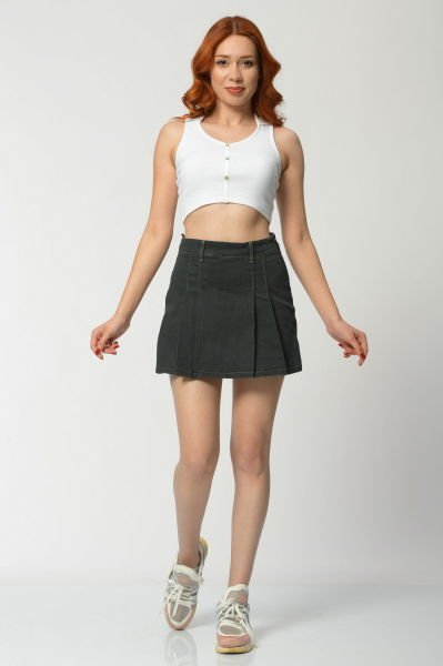 WhatsUp Pileli Mini Şort Etek  - Antrasit