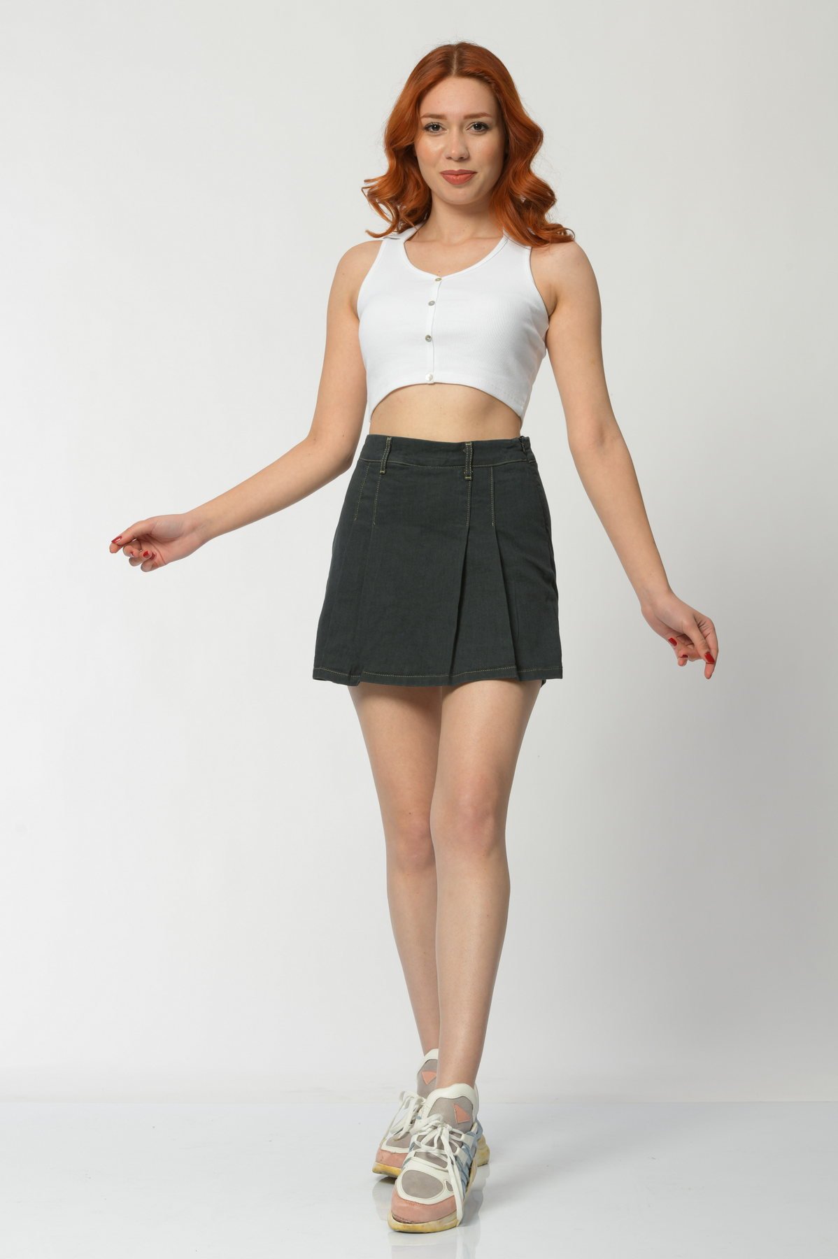 WhatsUp Pileli Mini Şort Etek  - Antrasit