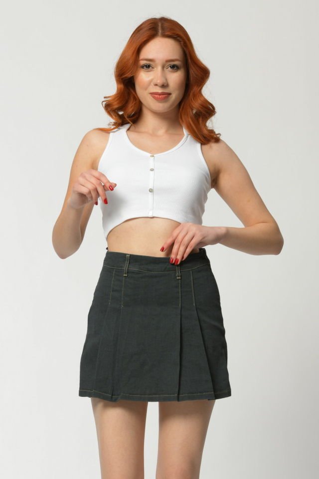 WhatsUp Pileli Mini Şort Etek  - Antrasit