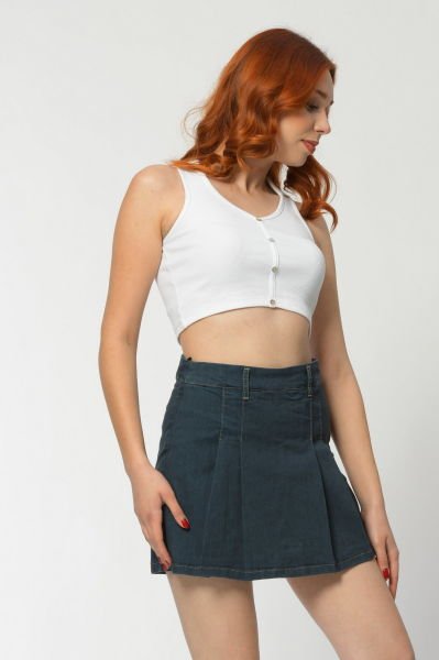 WhatsUp Pileli Mini Şort Etek  - Petrol Mavisi