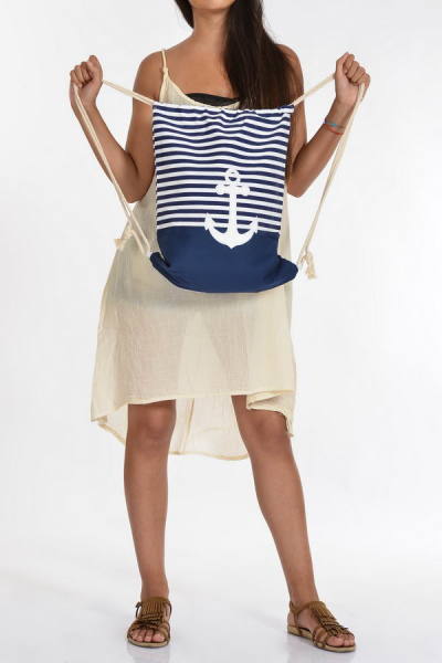 Çapalı Çizgili Su Geçirmez Askılı Plaj Çantası Lacivert