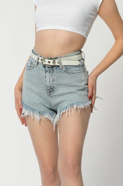 WhatsUp Paçaları Püsküllü Mini Kadın Şort  - Buz Mavisi