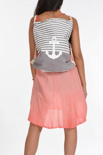 Çapalı Çizgili Su Geçirmez Askılı Plaj Çantası Gri