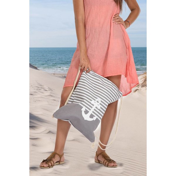 Çapalı Çizgili Su Geçirmez Askılı Plaj Çantası Gri