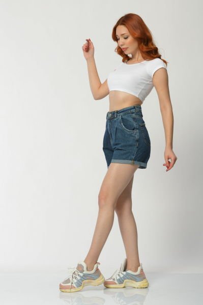 WhatsUp Yüksek Bel Denim Kadın Şort  - Lacivert