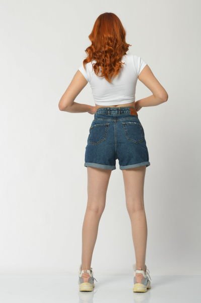 WhatsUp Yüksek Bel Denim Kadın Şort  - Lacivert