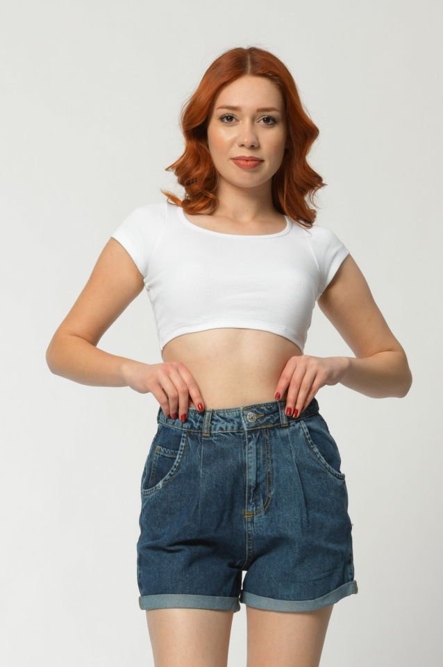 WhatsUp Yüksek Bel Denim Kadın Şort  - Lacivert