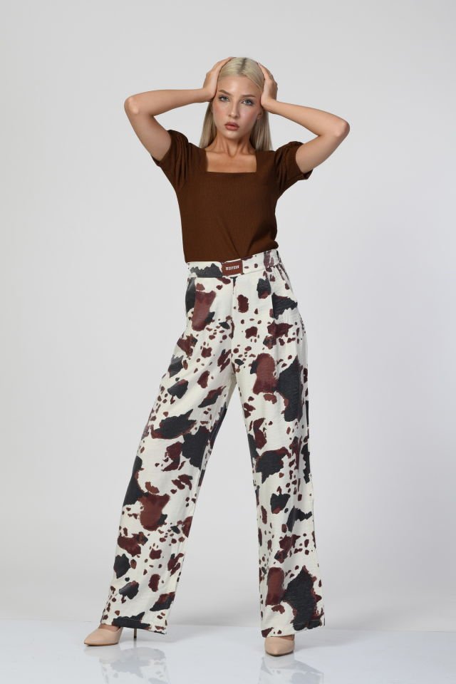 Big Dart Kare Yaka Örme Bluz   - Kahverengi