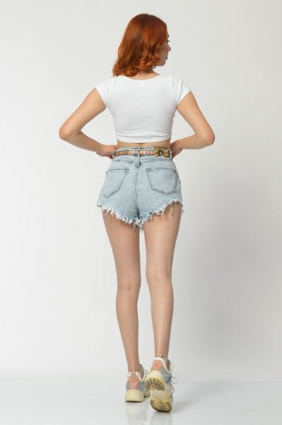 WhatsUp Paçaları Püsküllü Mini Kadın Şort  - Buz Mavisi