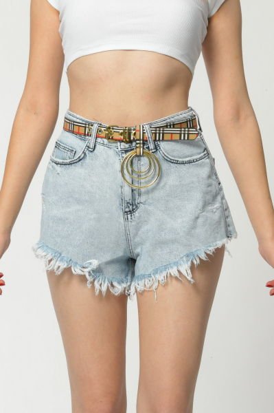 WhatsUp Paçaları Püsküllü Mini Kadın Şort  - Buz Mavisi