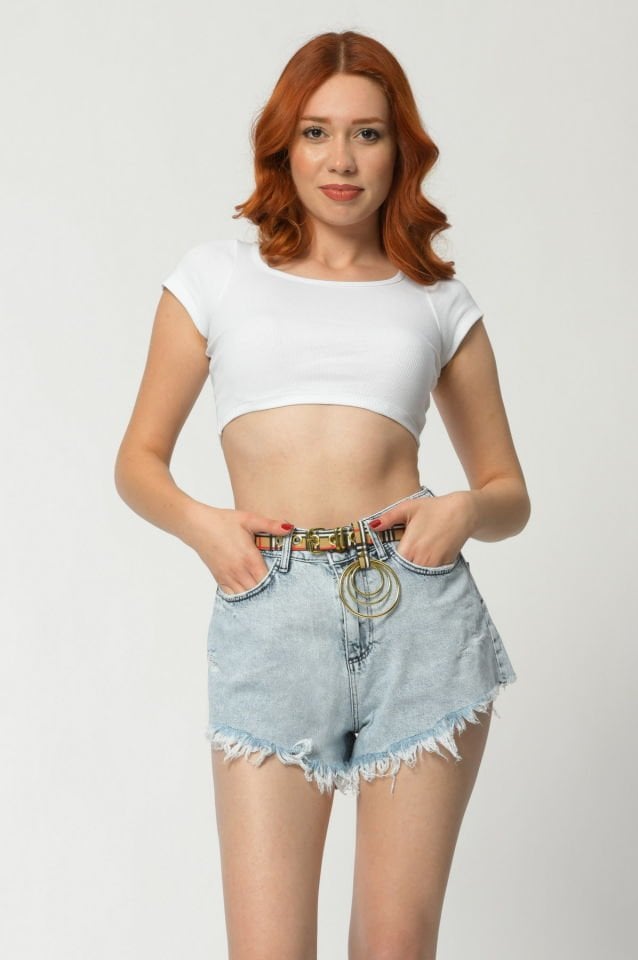 WhatsUp Paçaları Püsküllü Mini Kadın Şort  - Buz Mavisi