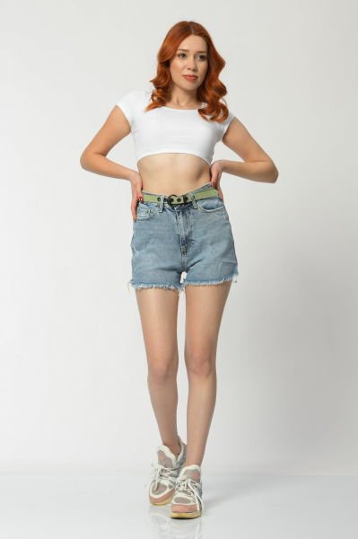 WhatsUp Paçaları Püsküllü Kadın Şort  - Mavi