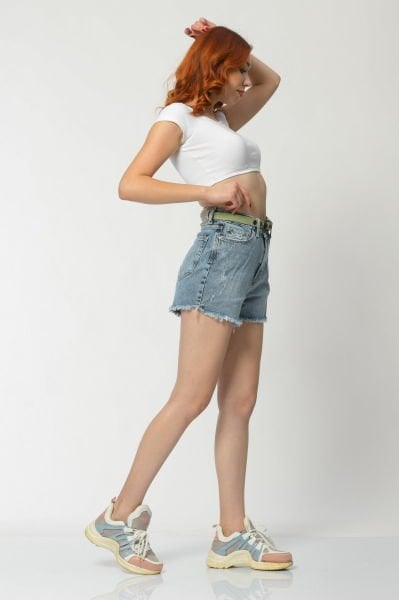 WhatsUp Paçaları Püsküllü Kadın Şort  - Mavi