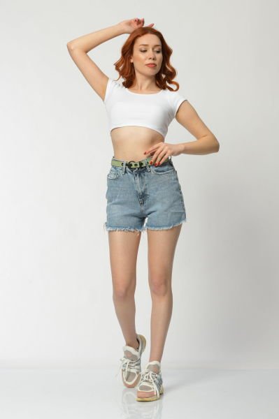 WhatsUp Paçaları Püsküllü Kadın Şort  - Mavi