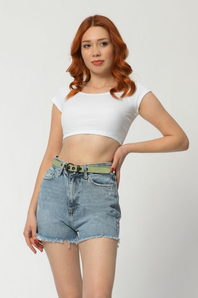 WhatsUp Paçaları Püsküllü Kadın Şort  - Mavi