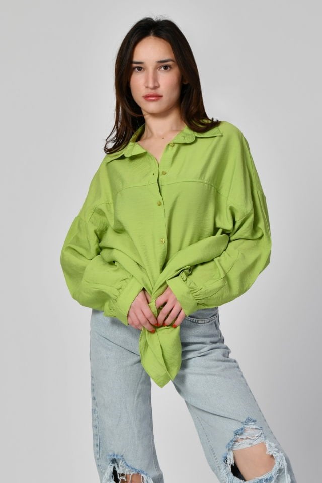 Big Dart Uzun Oversize Gömlek  - Fıstık Yeşili