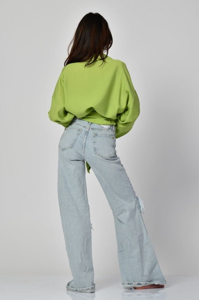 Big Dart Uzun Oversize Gömlek  - Fıstık Yeşili