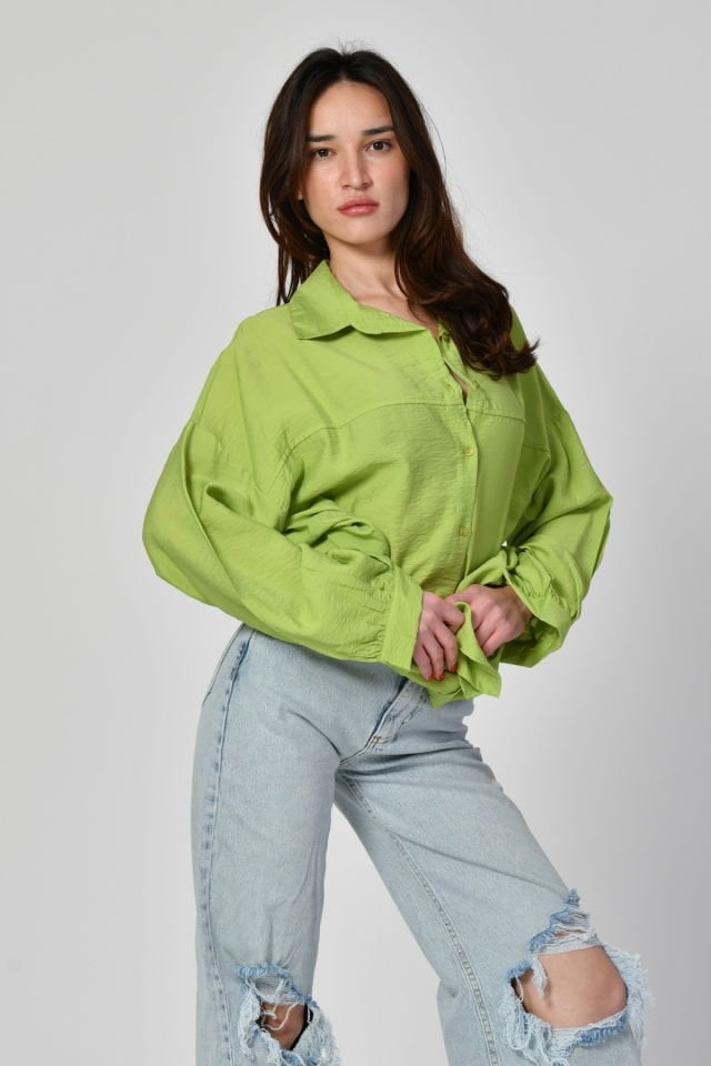 Big Dart Uzun Oversize Gömlek  - Fıstık Yeşili