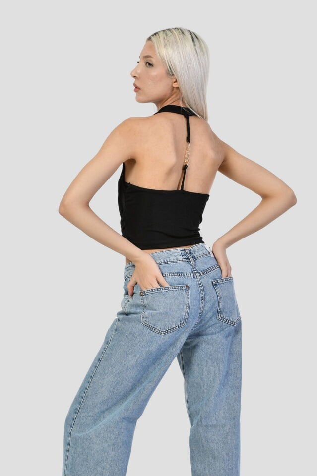 Moda1001 Mistix Sırtı Zincir Detaylı Bluz  - Siyah