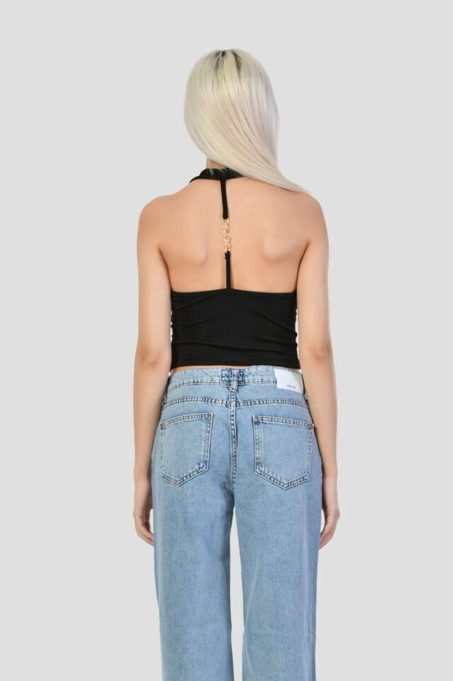 Moda1001 Mistix Sırtı Zincir Detaylı Bluz  - Siyah