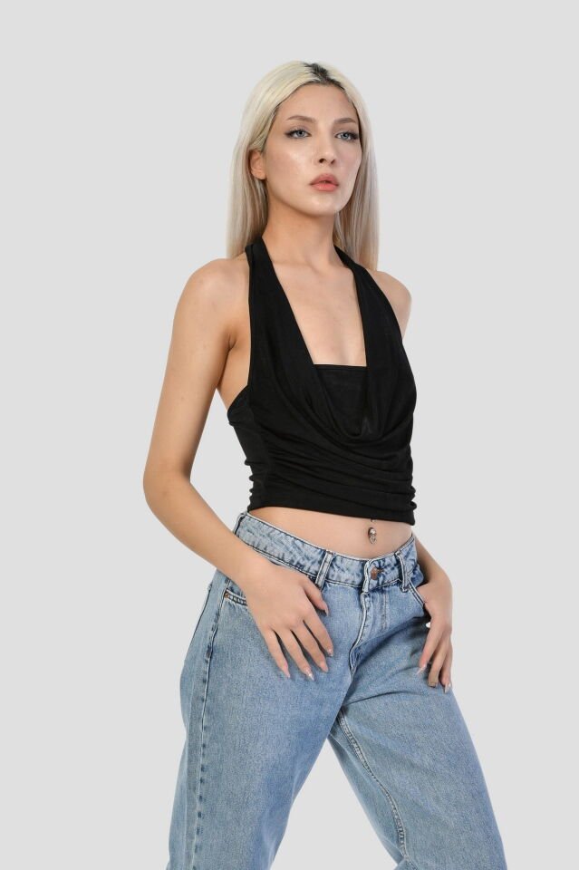Moda1001 Mistix Sırtı Zincir Detaylı Bluz  - Siyah