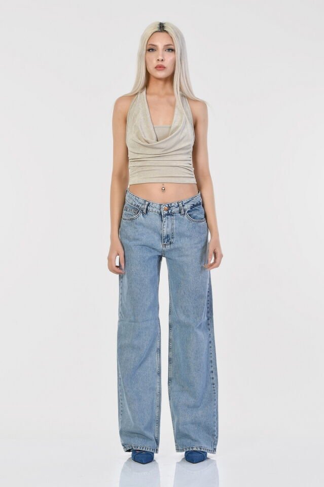 Moda1001 Mistix Sırtı Zincir Detaylı Bluz  - Bej