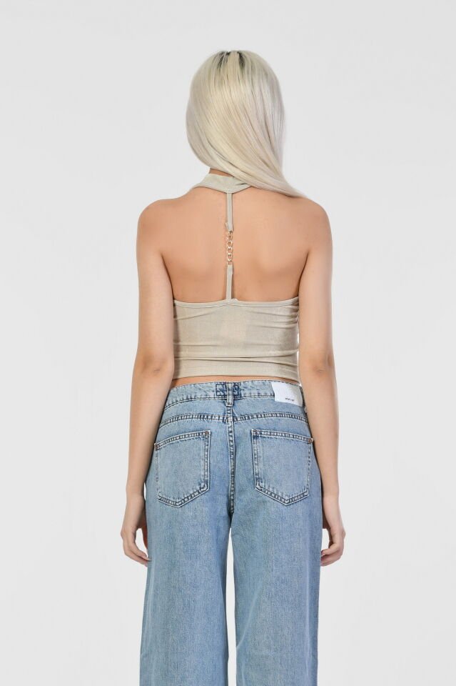 Moda1001 Mistix Sırtı Zincir Detaylı Bluz  - Bej