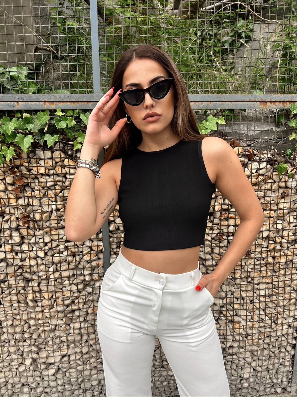 Moda1001 Mistix Sırtı Dantel Puantiye Detaylı Crop  - Siyah