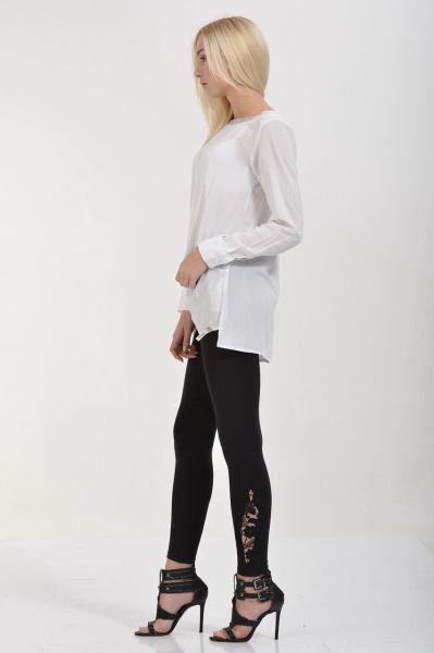 Cotton Candy Önü Düğümlü Yakası Payetli Uzun Kol Kadın Bluz - Beyaz