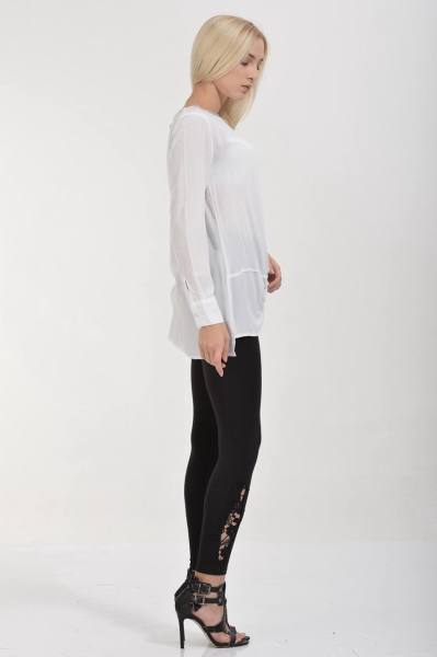 Cotton Candy Önü Düğümlü Yakası Payetli Uzun Kol Kadın Bluz - Beyaz