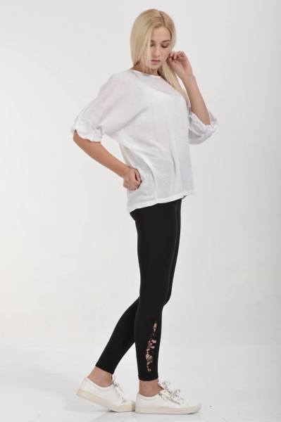 Cotton Candy Kolları Fırfırlı Simli Yarım Kol Kadın Bluz - Beyaz