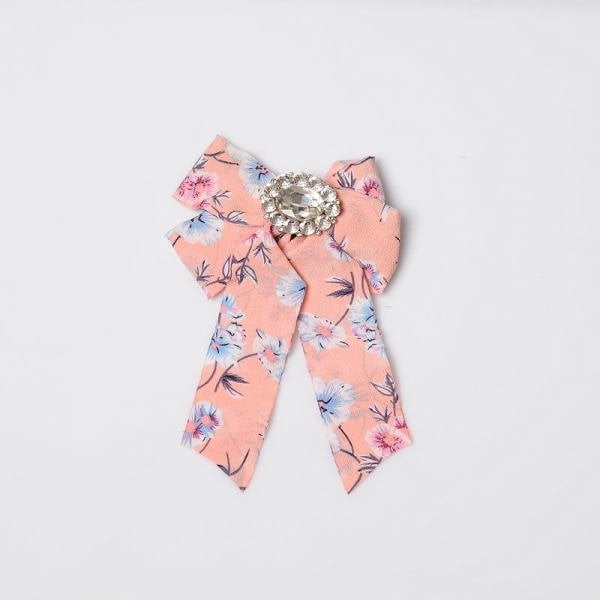 Kristal Taşlı Çiçek Desenli Pembe Broş