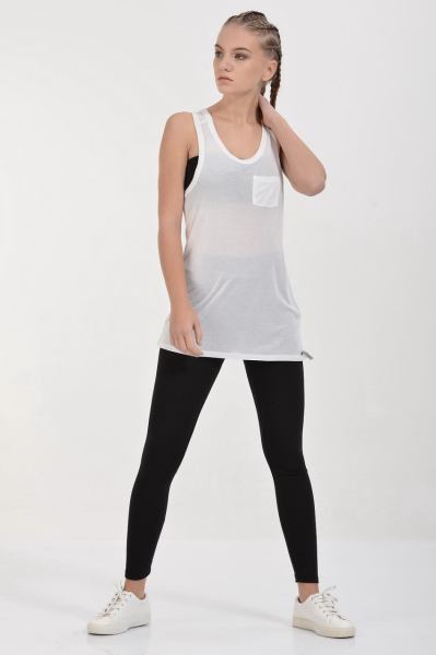 Cotton Candy Cepli Yuvarlak Yaka İpek Jersey Kadın Atlet T-Shirt - Beyaz